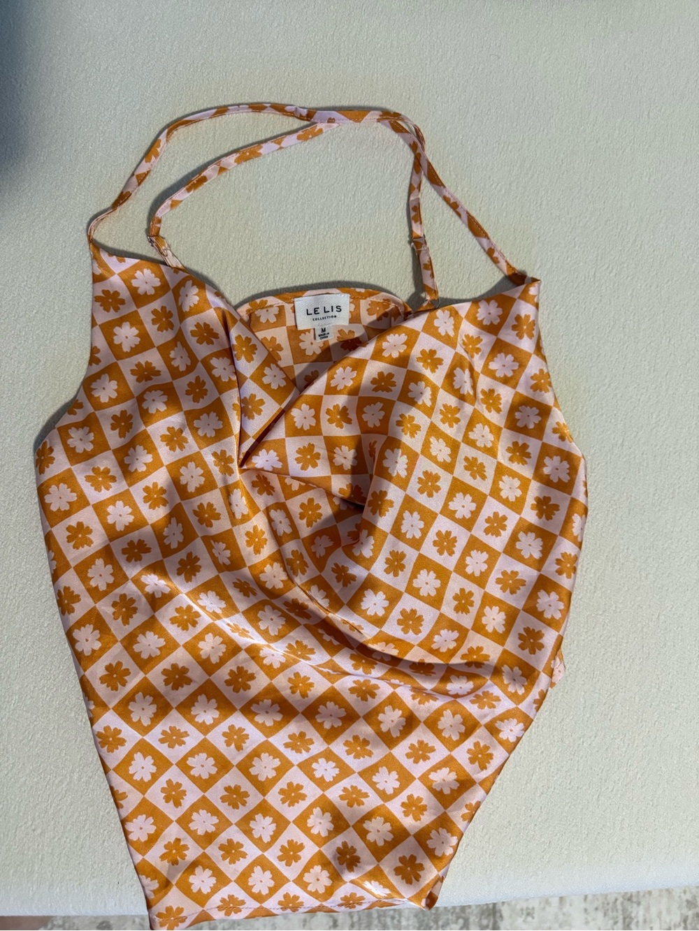 Le Lis Orange and Pink Floral Check Halter Cami